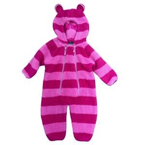 L.L.Bean One-Piece Girls Infant 3-6 M Pink Fuzzy Fleece Hi-Pile Fleece Bunting